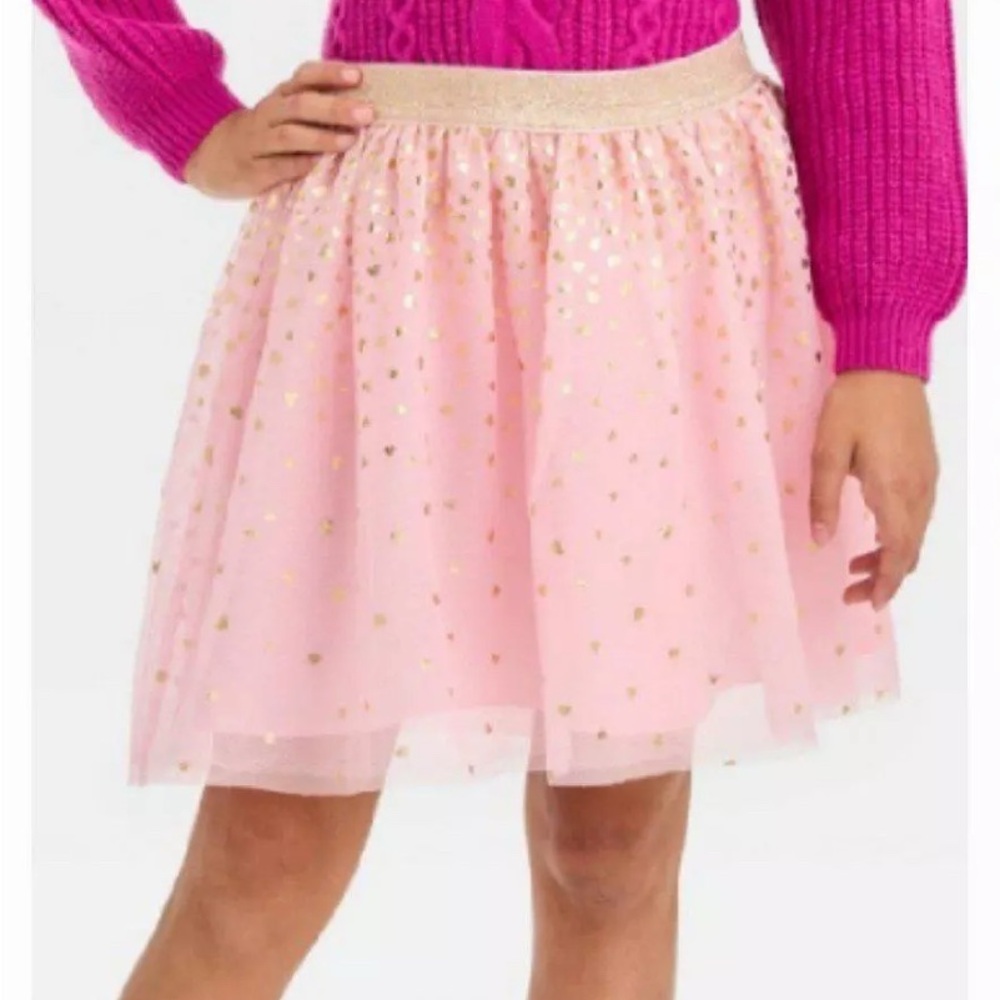 Cat & Jack Gold Hearts Pink Tulle Tutu Skirt